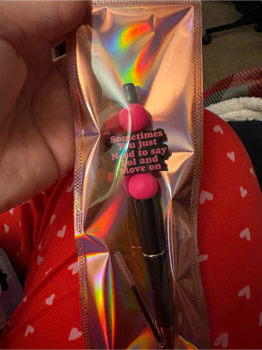 Pink Heart Lipstick Pen with Motivational Quote